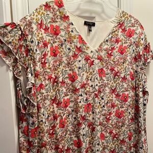 Jessica Simpson Plus 3X Floral Woven Blouse w/Ruffle Sleeves & Full Lining, NWT